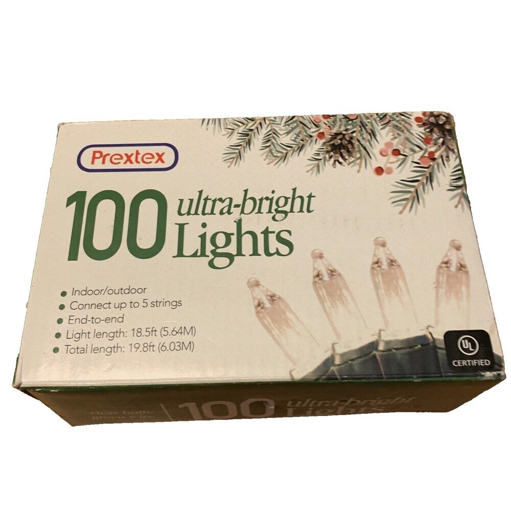 Prextex Ultra-Bright 100 Indoor/Outdoor White Light String Up to 5 Strings New